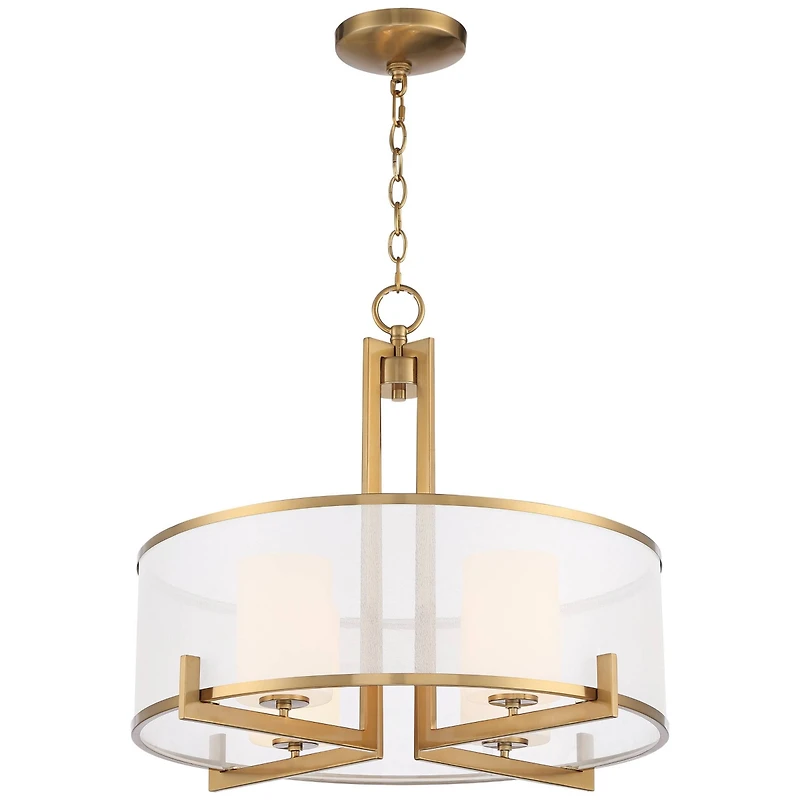 Possini Euro Design Antique Brass Pendant Chandelier 24" Wide Modern Drum Shade 4-Light Fixture for Dining Room House Living Room