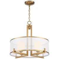 Possini Euro Design Antique Brass Pendant Chandelier 24" Wide Modern Drum Shade 4-Light Fixture for Dining Room House Living Room