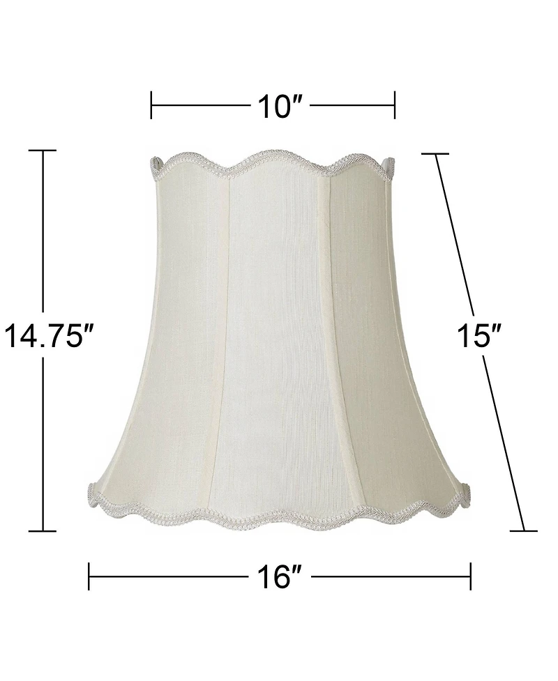 Imperial Shade Creme Medium Scallop Bell Lamp Shade 10" Top x 16" Bottom x 15" Slant x 14.75 High (Spider) Replacement with Harp and Fi