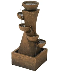 Cascading Bowls 27 1/2" High Large Modern Zen Indoor Outdoor Decor Faux Stone Floor Fountain with Light Led