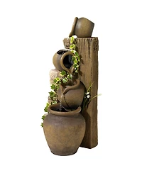 Four Jugs 33" High Large Rustic Indoor Outdoor Decor Faux Stone Floor Fountain Cascading Outside Garden Patio