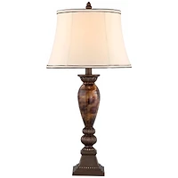 Mulholland Traditional Vintage like Table Lamp 33" Tall Aged Bronze Golden Faux Marble Off White Bell Shade for Living Room Bedroom House Bedside
