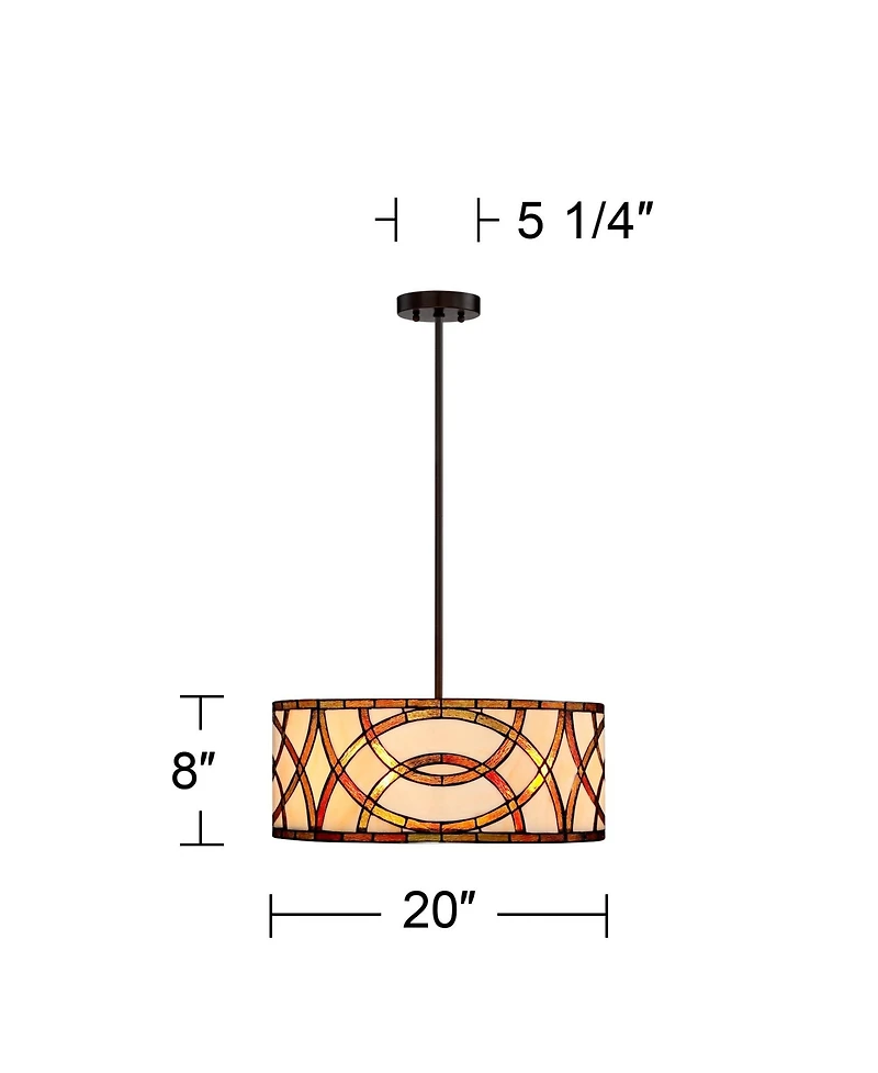 Robert Louis Tiffany Circles Bronze Pendant Chandelier 20" Wide Farmhouse Rustic Art Glass 3-Light Fixture for Dining Room House
