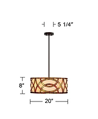 Robert Louis Tiffany Circles Bronze Pendant Chandelier 20" Wide Farmhouse Rustic Art Glass 3-Light Fixture for Dining Room House