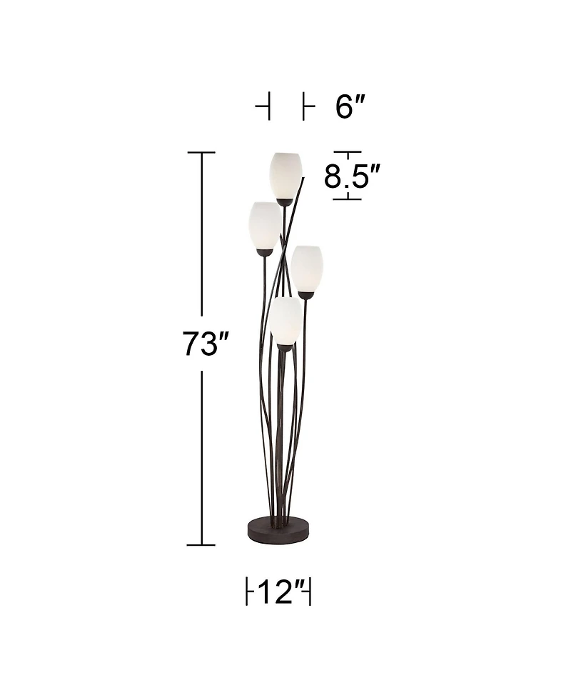 Franklin Iron Works Modern Floor Lamp 4-Light Tree 73" Tall Ginger Black Tulip White Cased Glass Shades for Living Room Bedroom Uplight