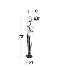 Franklin Iron Works Modern Floor Lamp 4-Light Tree 73" Tall Ginger Black Tulip White Cased Glass Shades for Living Room Bedroom Uplight