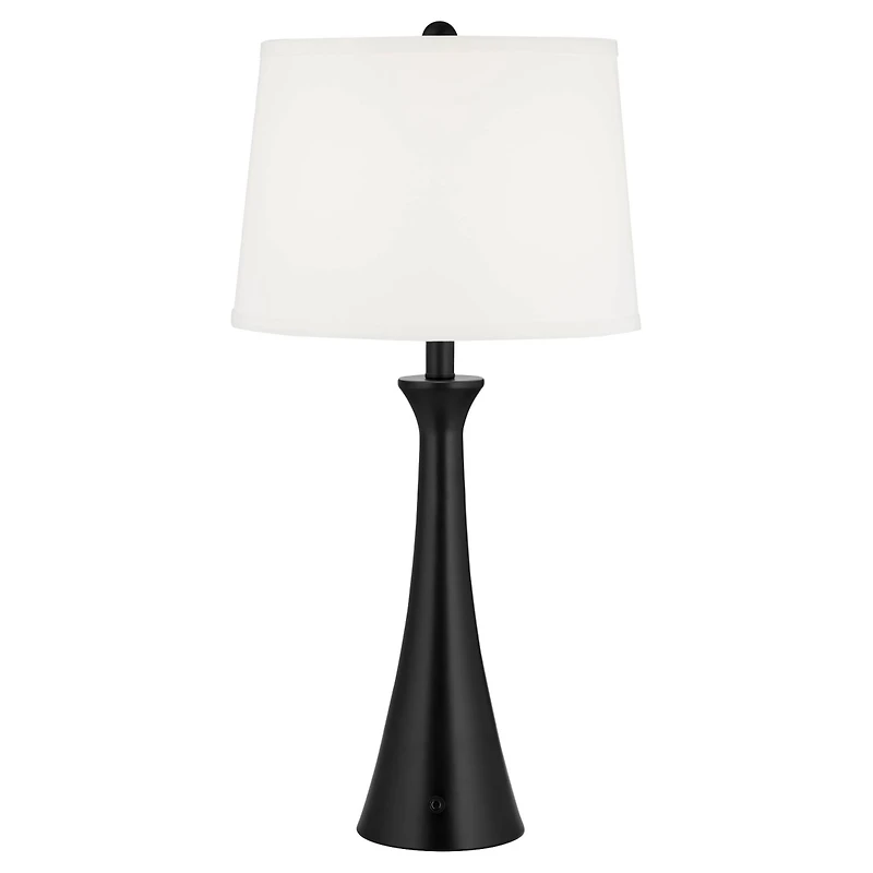 360 Lighting Karl Modern Table Lamps 28 1/4" Tall Set of 2 Black Metal with Usb and Ac Power Outlet in Base White Drum Shade for Bedroom Living R