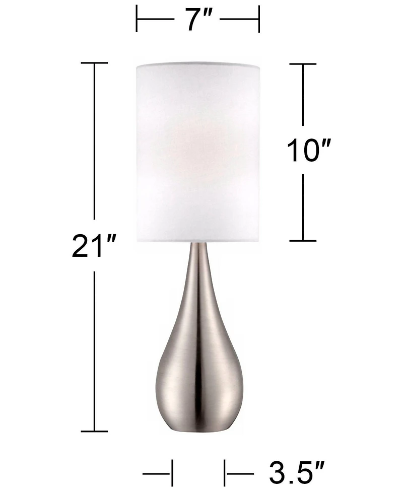 360 Lighting Modern Accent Table Lamp 21" High Brushed Nickel Metal Teardrop White Cylinder Shade for Bedroom Living Room House Bedside Nightstan