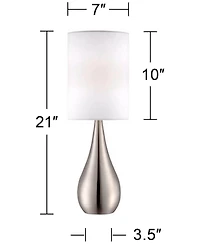 360 Lighting Modern Accent Table Lamp 21" High Brushed Nickel Metal Teardrop White Cylinder Shade for Bedroom Living Room House Bedside Nightstan