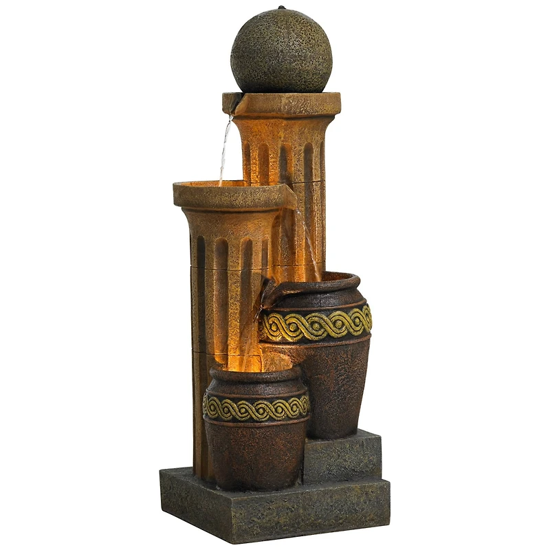 Sphere Jugs and Columns 50" High Large Rustic Indoor Outdoor Decor Faux Stone Floor Fountain with Light Led