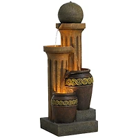 Sphere Jugs and Columns 50" High Large Rustic Indoor Outdoor Decor Faux Stone Floor Fountain with Light Led
