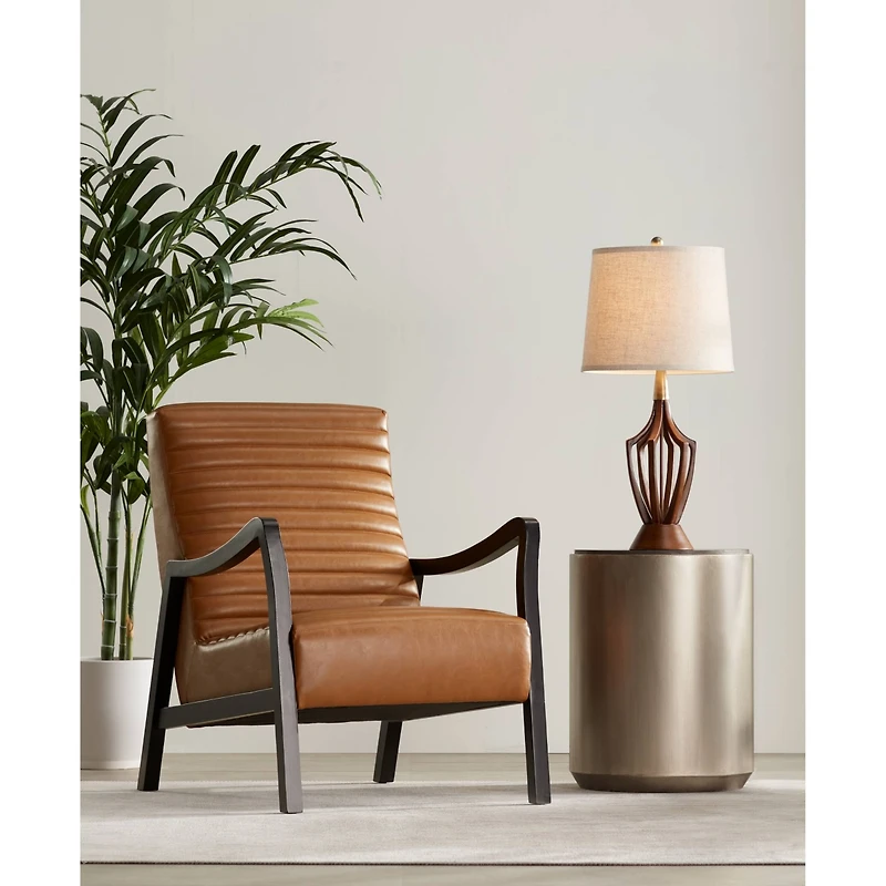 360 Lighting St. Claire Modern Mid Century Table Lamp 30 3/4" Tall Wood Open Vase Taupe Drum Shade for Bedroom Living Room Bedside Nightstand Off