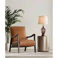 360 Lighting St. Claire Modern Mid Century Table Lamp 30 3/4" Tall Wood Open Vase Taupe Drum Shade for Bedroom Living Room Bedside Nightstand Off