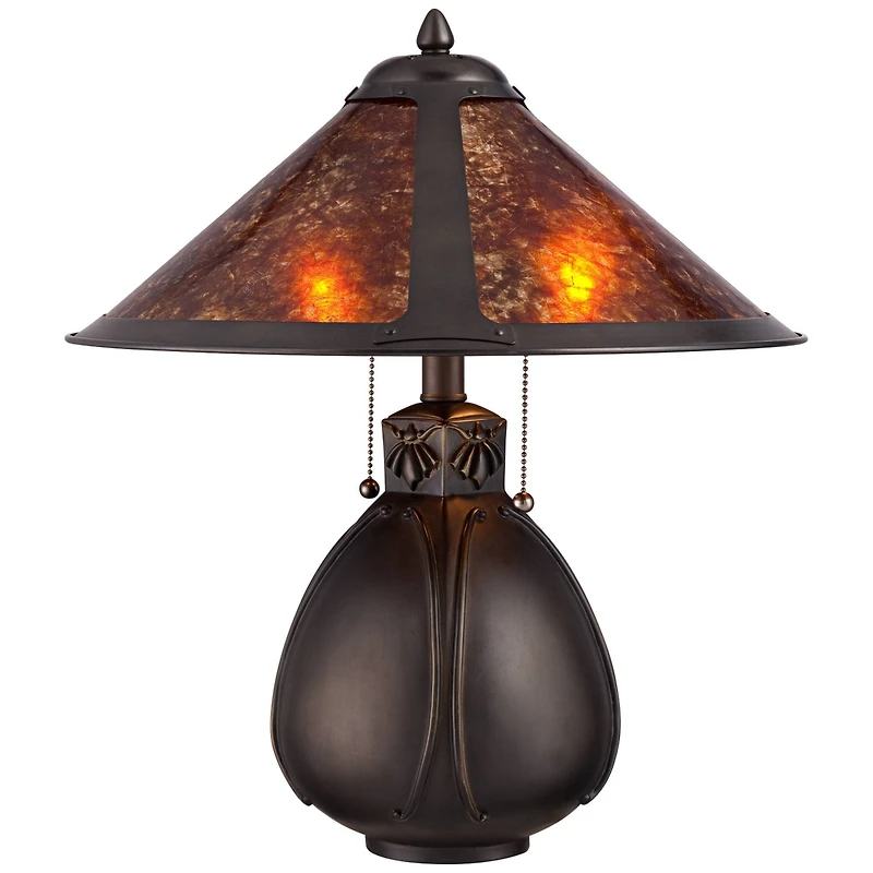 Robert Louis Tiffany Art Deco Accent Table Lamp 19" High Bronze Pottery Natural Mica Shade for Bedroom Bedside Nightstand Office