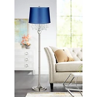 Springcrest Drum Lamp Shade Sydnee Satin Blue Medium 14" Top x 16" Bottom x 11" High Spider with Replacement Harp and Finial Fitting