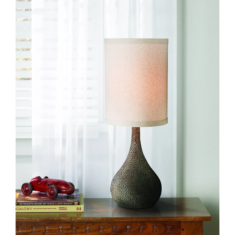 360 Lighting Chalane Rustic Table Lamp 31 1/4" Tall Antique Bronze Hammered Gourd Natural Linen Cylinder Shade for Bedroom Living Room Bedside Of