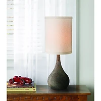 360 Lighting Chalane Rustic Table Lamp 31 1/4" Tall Antique Bronze Hammered Gourd Natural Linen Cylinder Shade for Bedroom Living Room Bedside Of