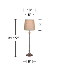 Regency Hill Bentley Traditional Buffet Table Lamp 31 1/2" Tall Weathered Brown Linen Fabric Drum Shade for Bedroom Living Room Bedside Nightstan