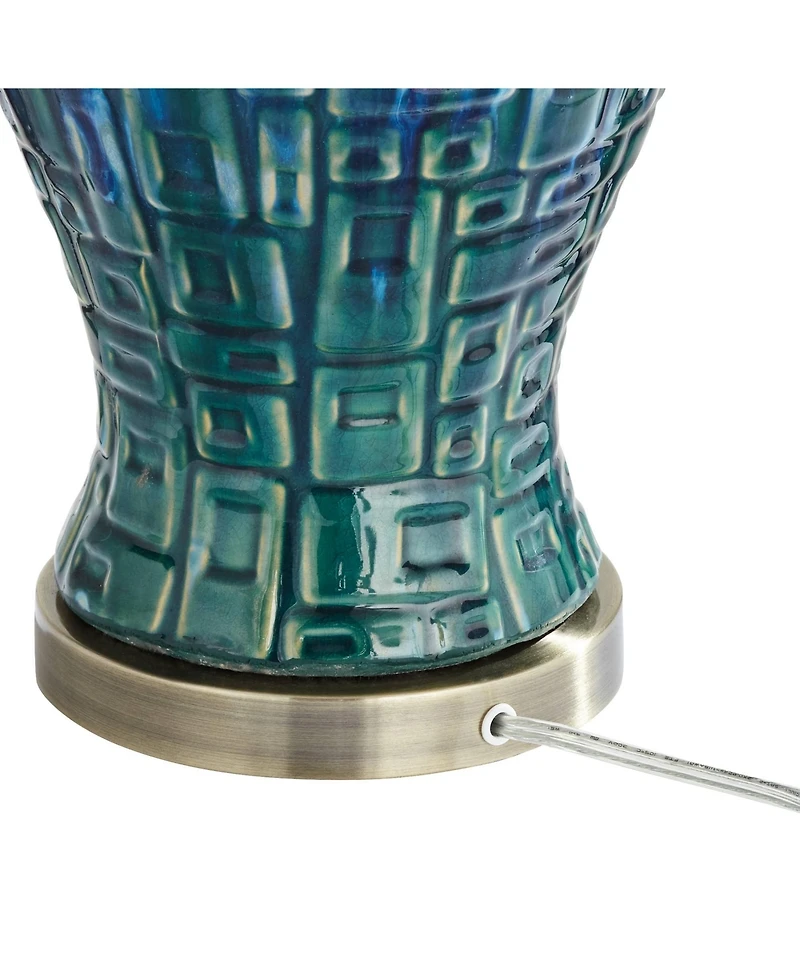Asian Modern Table Lamp 27" Tall Teal Glaze Textured Ceramic Temple Jar White Tapered Drum Shade for Bedroom Living Room House Home Bedside Night