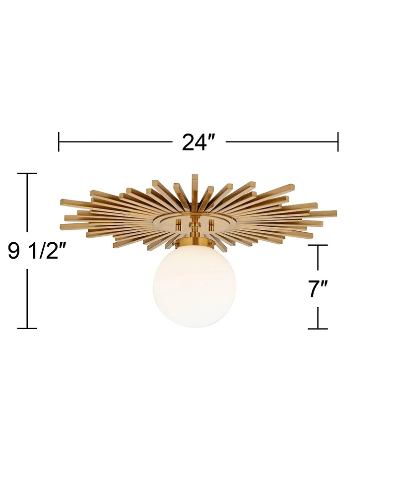 Possini Euro Design Hazel Modern Ceiling Light Semi Flush Mount Fixture 24" Wide Warm Brass White Globe Shade for Bedroom Kitchen Living Room Hal