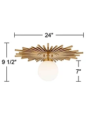 Possini Euro Design Hazel Modern Ceiling Light Semi Flush Mount Fixture 24" Wide Warm Brass White Globe Shade for Bedroom Kitchen Living Room Hal