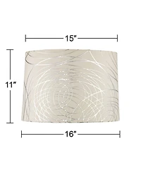 Springcrest Cream with Silver Circles Medium Drum Lamp Shade 15" Top x 16" Bottom x 11" High (Spider) Replacement with Harp and Finial