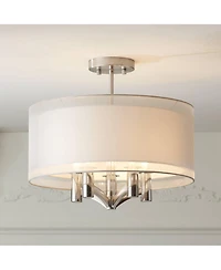Possini Euro Design Modern Ceiling Light Semi Flush Mount Fixture Brushed Nickel 18" Wide Sheer Silver Double Drum Bedroom Kitchen