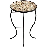 Teal Island Designs Modern Black Round Outdoor Accent Side Table 14" Wide Natural Mosaic Tabletop for Front Porch Patio Home House