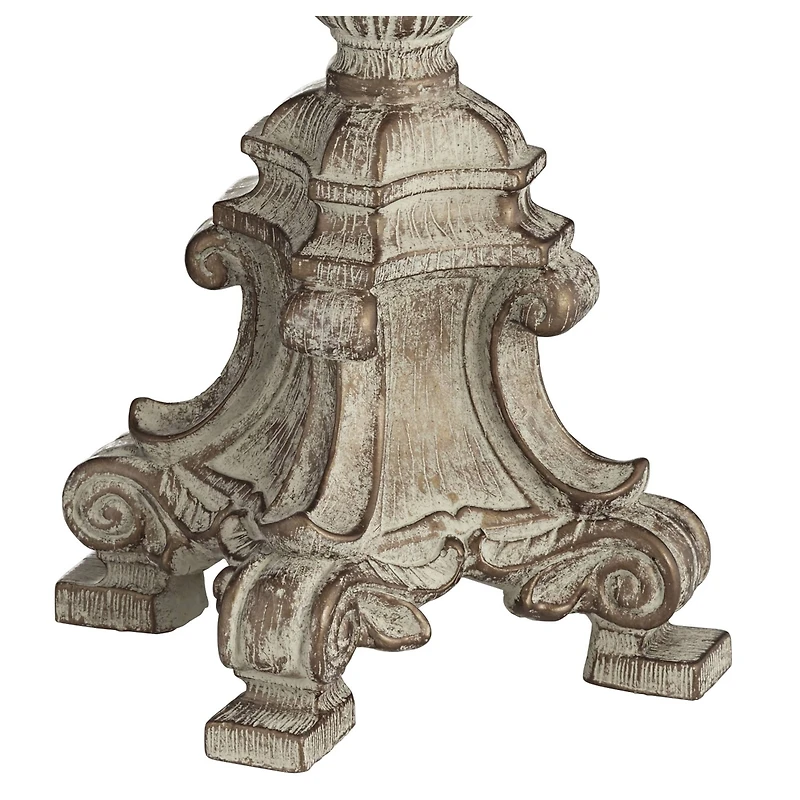 Barnes and Ivy Duval Traditional Table Lamp 34" Tall Distressed Antique White Candlestick Crystal Beige Fabric Bell Shade for Bedroom Living Room