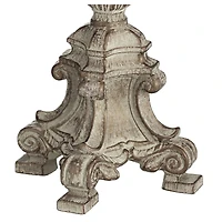 Barnes and Ivy Duval Traditional Table Lamp 34" Tall Distressed Antique White Candlestick Crystal Beige Fabric Bell Shade for Bedroom Living Room