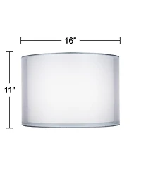 Springcrest Silver and White Double Sheer Medium Drum Lamp Shade 16" Top x 16" Bottom x 11" High (Spider) Replacement with Harp and Fin