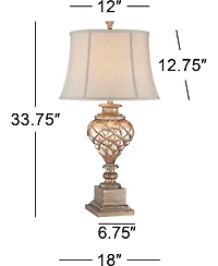 Barnes and Ivy Luke Traditional Table Lamp 33 3/4" Tall Mercury Glass with Nightlight Led Off White Mist Fabric Bell Shade for Bedroom Living Roo