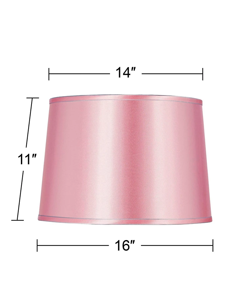 Springcrest Sydnee Pale Pink Satin Medium Drum Lamp Shade 14" Top x 16" Bottom x 11" Slant (Spider) Replacement with Harp and Finial