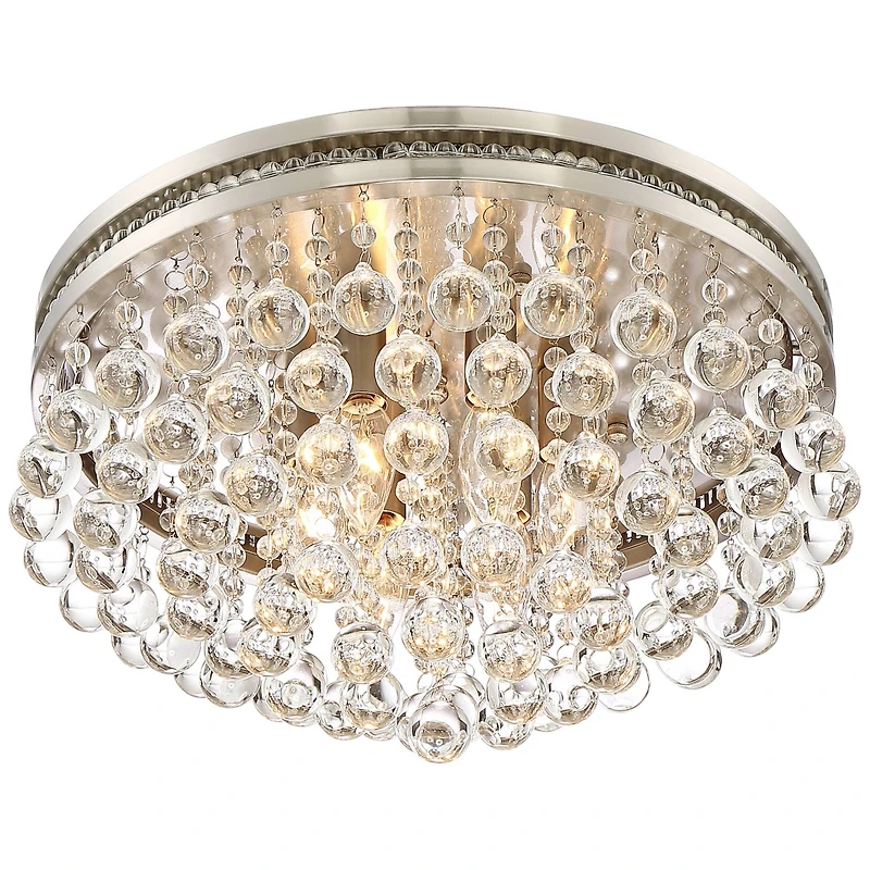Vienna Full Spectrum Luxury Ceiling Light Flush Mount Fixture Brushed Nickel 15 1/4" Wide Crystal Droplets for Bedroom Hallway