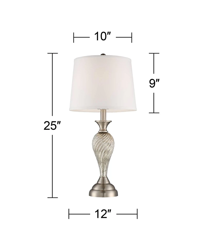 Regency Hill Arden Modern Table Lamps 25" High Set of 2 Mercury Glass Twist White Empire Bell Shade for Bedroom Living Room Bedside Nightstand Ho