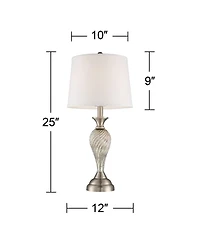Regency Hill Arden Modern Table Lamps 25" High Set of 2 Mercury Glass Twist White Empire Bell Shade for Bedroom Living Room Bedside Nightstand Ho
