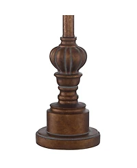 Regency Hill Traditional Buffet Table Lamps 28" Tall Set of 2 Warm Brown Wood Tone Fabric Drum Shade for Dining Room