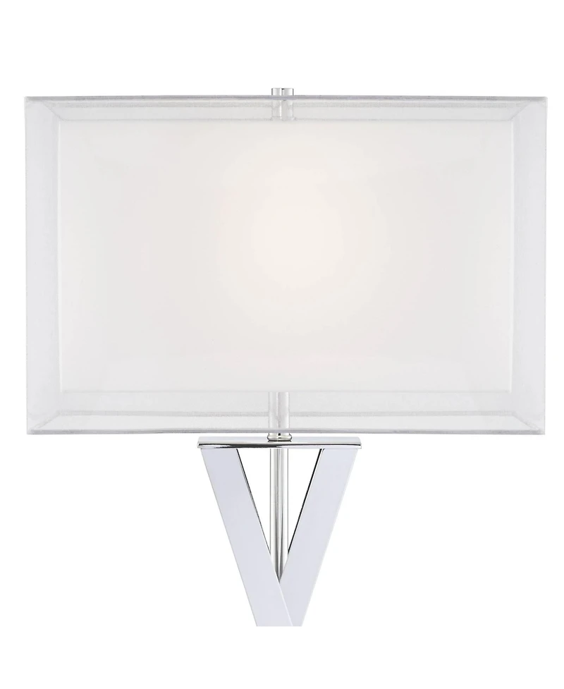 Proxima Modern Table Lamp 28" Tall Chrome Silver Crisscrossing Metal Sheer Outer White Inner Rectangular Shade for Bedroom Living Room House Bedside N