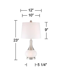 360 Lighting Serrena Modern Accent Table Lamp 23" High White Glass Brushed Nickel Metal with Nightlight Drum Shade for Bedroom Living Room House