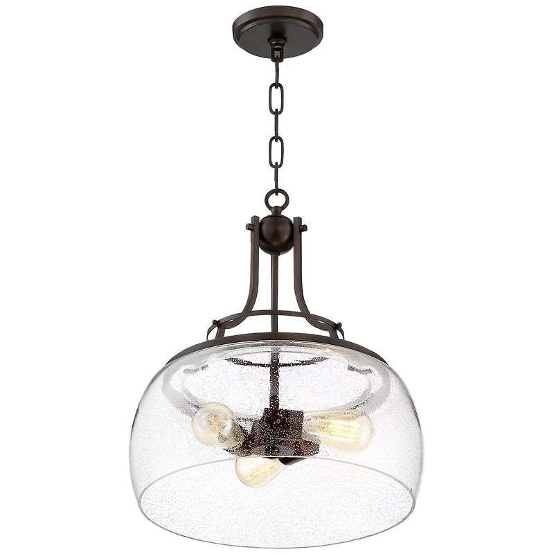 Franklin Iron Works Charleston Painted Bronze Iron Pendant Chandelier 16" Wide Rustic Farmhouse Clear Glass Shade Led 3-Light Dining Room House Foyer