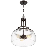 Franklin Iron Works Charleston Painted Bronze Iron Pendant Chandelier 16" Wide Rustic Farmhouse Clear Glass Shade Led 3-Light Dining Room House Foyer
