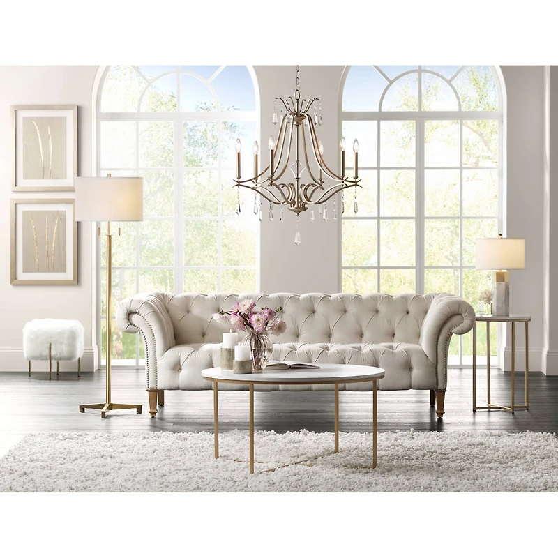 Possini Euro Design Encino Modern Tripod Floor Lamp Standing 60" Tall Brass Gold Metal Off White Fabric Drum Shade for Living Room Bedroom Office