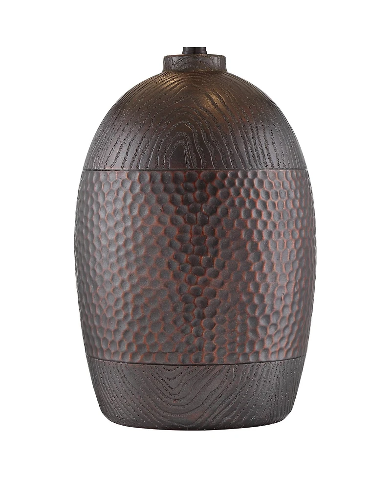 Franklin Iron Works Byron Rustic Table Lamp 27 1/2" Tall Hammered Textured Bronze White Drum Shade for Bedroom Living Room Bedside Nightstand Off