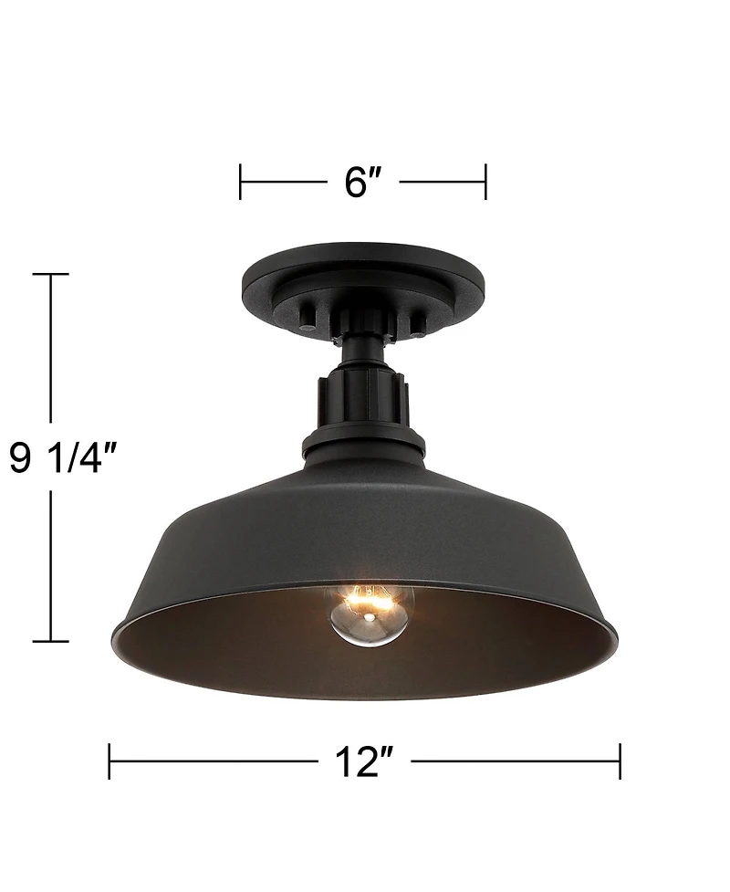 Arnett Rustic Industrial Semi Flush-Mount Urban Barn Outdoor Ceiling Light Semi Flush Mount Fixture Black Aluminum 12" for Exterior House Porch Patio