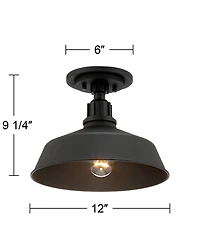 Arnett Rustic Industrial Semi Flush-Mount Urban Barn Outdoor Ceiling Light Semi Flush Mount Fixture Black Aluminum 12" for Exterior House Porch Patio