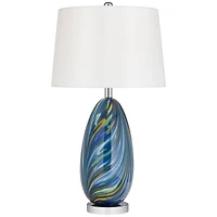 Possini Euro Design Pablo Modern Table Lamp 27" Tall Blue Art Glass White Tapered Drum Shade for Bedroom Living Room Bedside Nightstand Office Fa