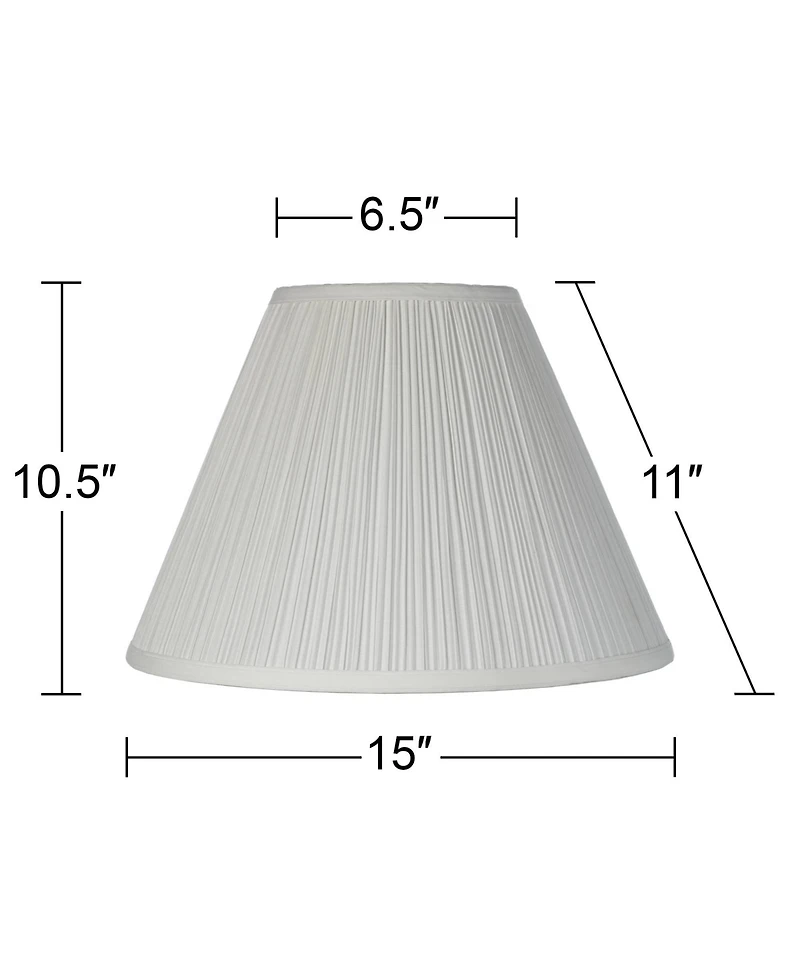 Springcrest Set of 2 White Pleated Medium Empire Lamp Shades 6.5" Top x 15" Bottom x 11" High (Spider) Replacement with Harp and Finial