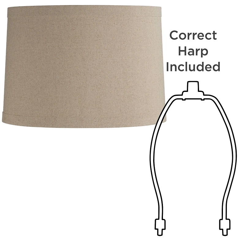 Springcrest Set of 2 Natural Linen Medium Drum Lamp Shades 15" Top x 16" Bottom x 11" High (Spider) Replacement with Harp