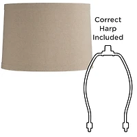 Springcrest Set of 2 Natural Linen Medium Drum Lamp Shades 15" Top x 16" Bottom x 11" High (Spider) Replacement with Harp