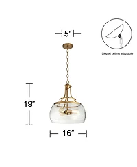 Franklin Iron Works Charleston Warm Brass Pendant Chandelier 16" Wide Modern Dimmable Led Clear Seedy Glass 3-Light Fixture for Dining Room Living Hou